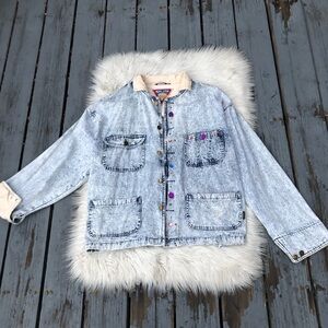 Vintage Vaqo Acid Wash Denim Corduroy Lining Beaded Acent Womens Jean Jacket XL